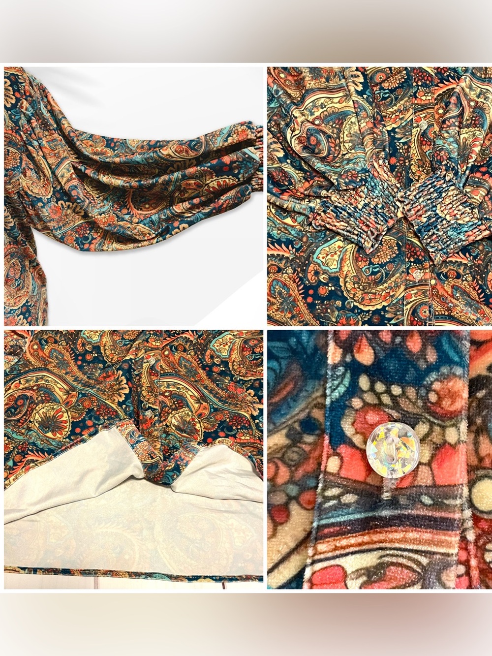 Paisley Print Velour Blouse XL - Picture 9 of 16